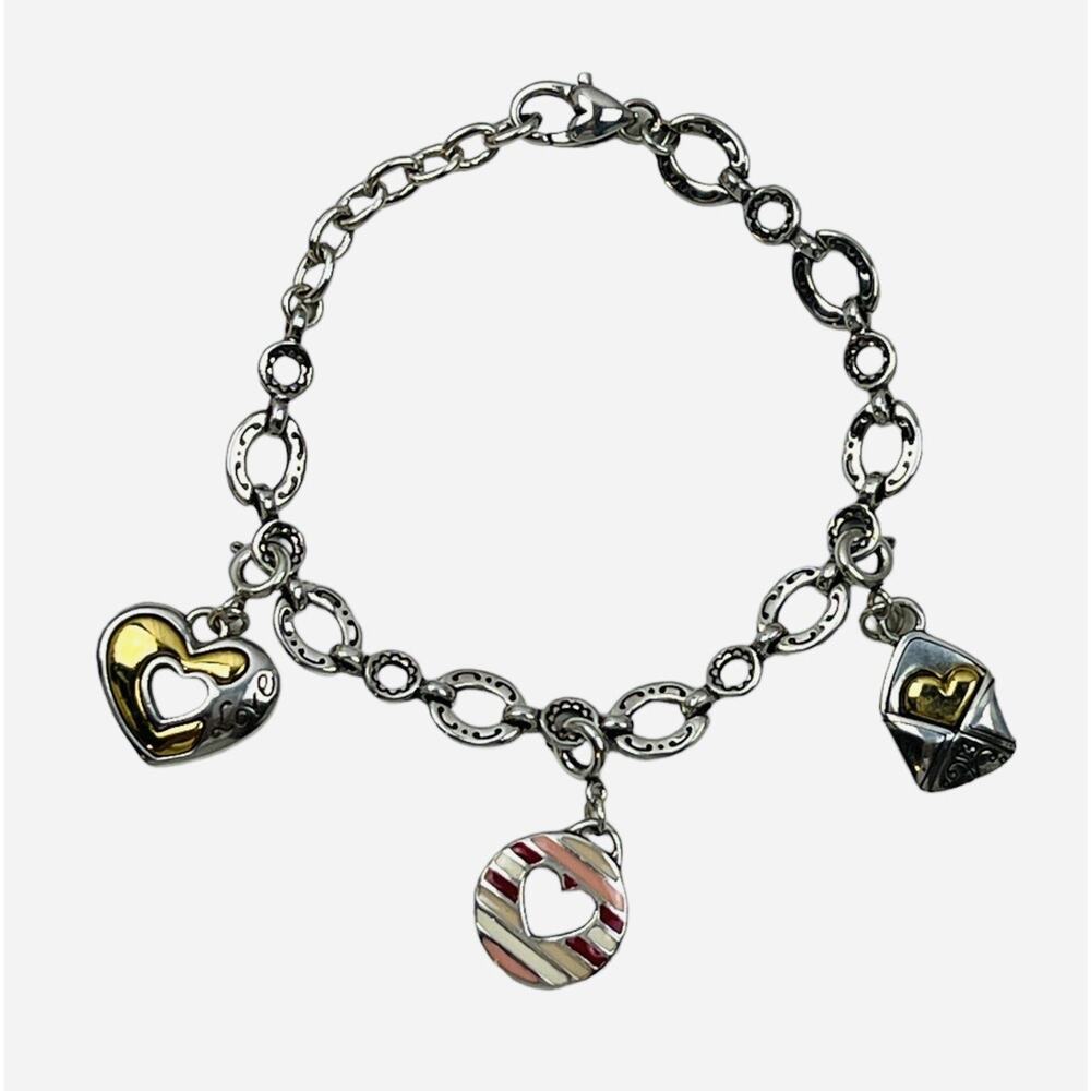 Brighton Charms Bracelet Silver 3 Love Heart Letter Oval Link Mothers Day Gift